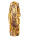 Roberto Cavalli Silk Caftan Dress With Amber Print Sequins In Yellow
