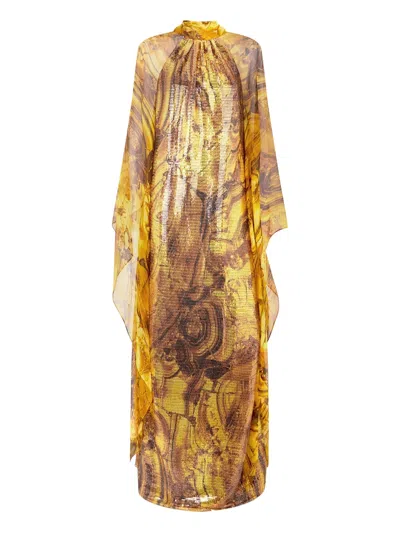 Roberto Cavalli Amber-print Sequin-embellished Maxi Dress In Yellow