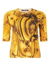 Roberto Cavalli Silk And Wool Sweater With Amber Print In Yellow