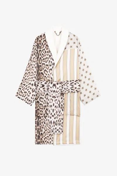 Roberto Cavalli Animal-print Bath Robe In Light Brown