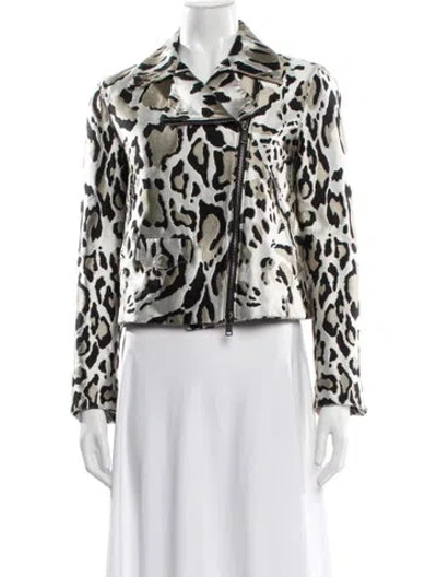 Pre-owned Roberto Cavalli Animal Print Biker Jacket In Silver