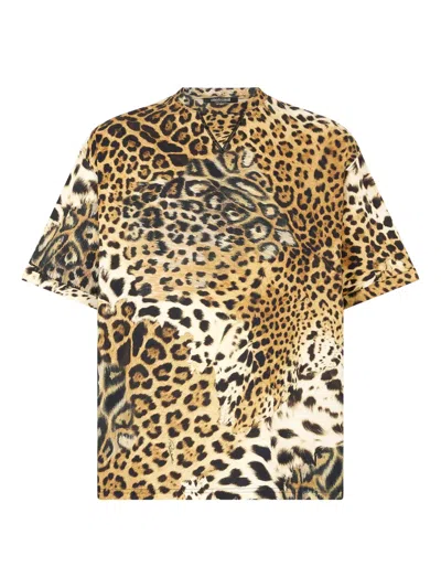 Roberto Cavalli Animal-print Cotton T-shirt In Animal Print