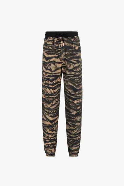 Roberto Cavalli Animal-print Cotton Track Pants In Dark Green/black