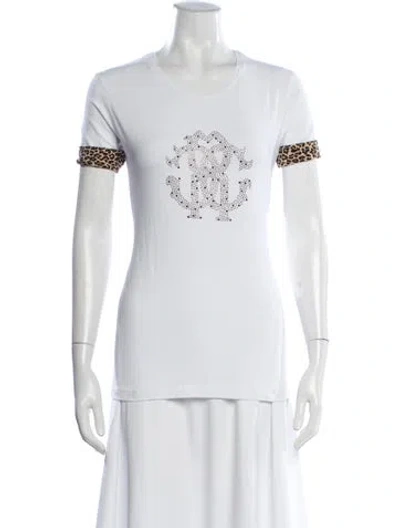 Pre-owned Roberto Cavalli Animal Print Crew Neck T-shirt In White