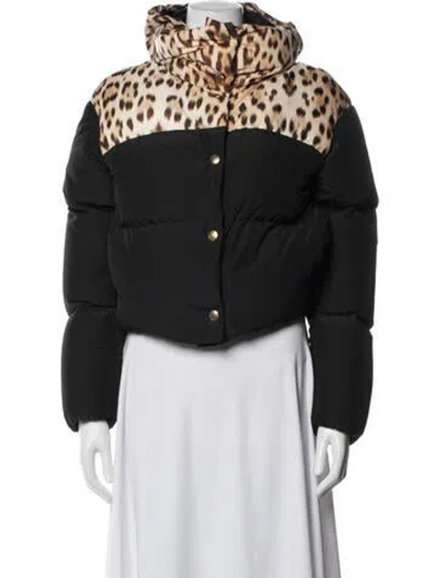 Pre-owned Roberto Cavalli Animal Print Down Jacket In Black