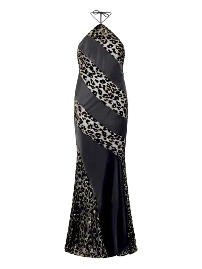 ROBERTO CAVALLI ANIMAL-PRINT HALTERNECK DRESS