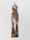 Roberto Cavalli Printed Lycra Halterneck Flared Jumpsuit In Brown