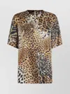 Roberto Cavalli Animal Print Keyhole Back Relaxed Fit Top In Brown