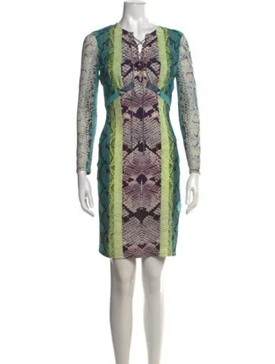 Pre-owned Roberto Cavalli Animal Print Knee-length Dress In Blue