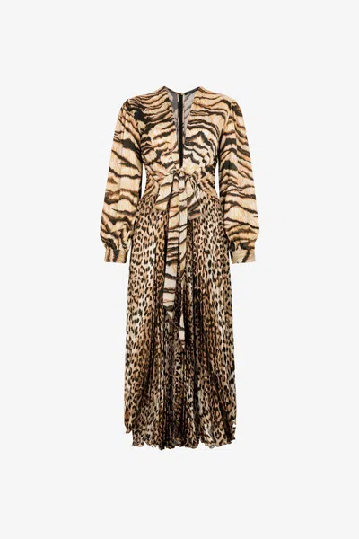 ROBERTO CAVALLI MAXI-KLEID MIT TIGER- UND JAGUAR-PRINT