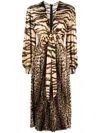Roberto Cavalli Animal-print Knot-font Midi Dress In Neutrals