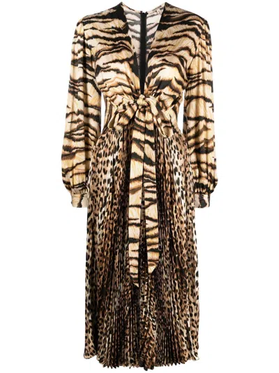 ROBERTO CAVALLI ANIMAL-PRINT KNOT-FONT MIDI DRESS