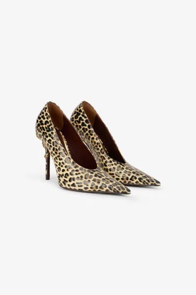Roberto Cavalli Animal-print Leather Pumps With Snake Detail In Brown