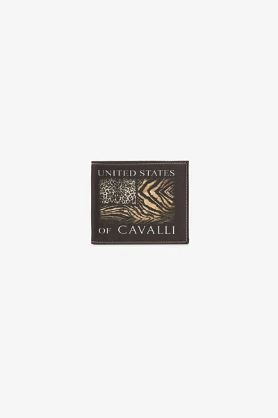 Roberto Cavalli Animal-print Logo Bi-fold Wallet In Black