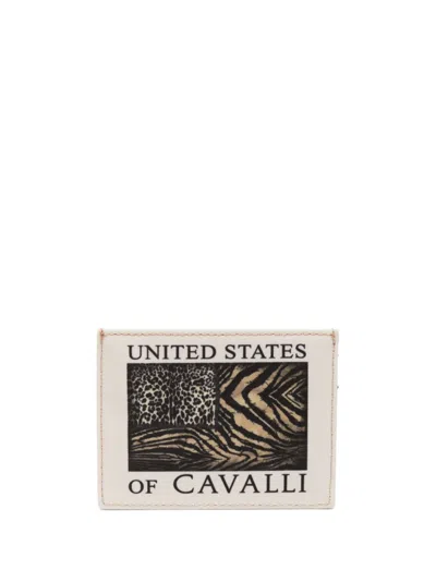 Roberto Cavalli Animal-print Logo Cardholder In Nude