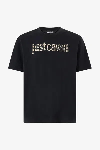 Roberto Cavalli Animal Print Logo T-shirt In Black