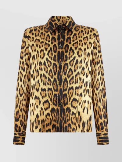 ROBERTO CAVALLI ANIMAL PRINT LONG SLEEVE CASUAL TOP
