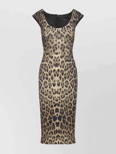 Roberto Cavalli Animal Print Midi Dress With Cap Sleeves