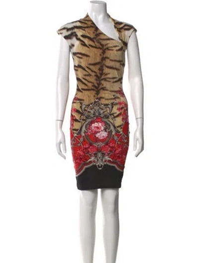 Pre-owned Roberto Cavalli Animal Print Mini Dress In Brown
