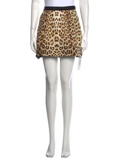 Pre-owned Roberto Cavalli Animal Print Mini Skirt W/ Tags In Neutral
