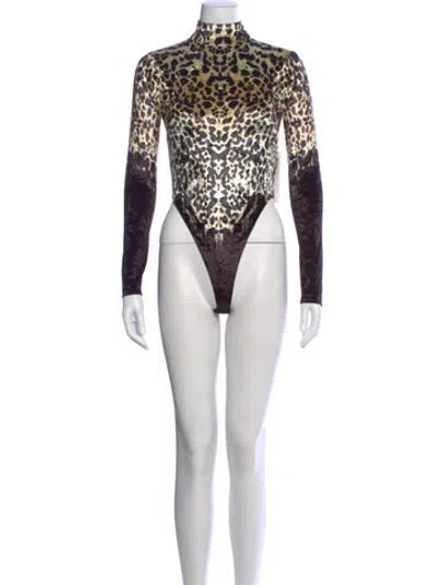 Pre-owned Roberto Cavalli Animal Print Mock Neck Bodysuit W/ Tags In Blue