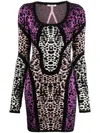 Roberto Cavalli Animal Print Panelled Minidress In Neutrals
