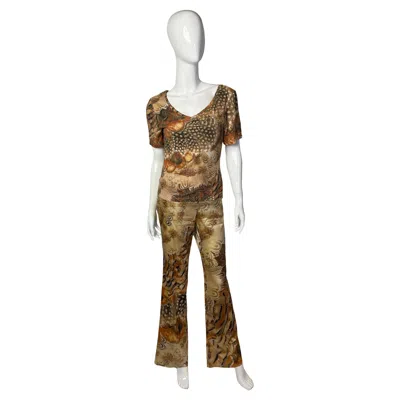 Pre-owned Roberto Cavalli Animal Print Pantsuit In Brown