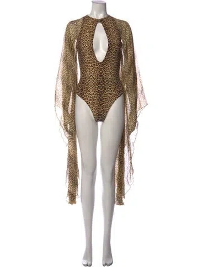 Pre-owned Roberto Cavalli Animal Print Plunge Neckline Bodysuit In Multicolor