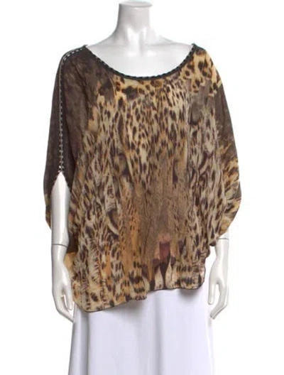 Pre-owned Roberto Cavalli Animal Print Scoop Neck Blouse In Brown