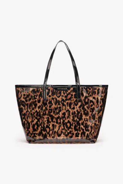 Roberto Cavalli Animal Print Shopper Bag With Pouch In Light Brown