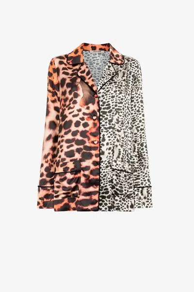 Roberto Cavalli Animal-print Silk-blend Shirt Jacket In Peach