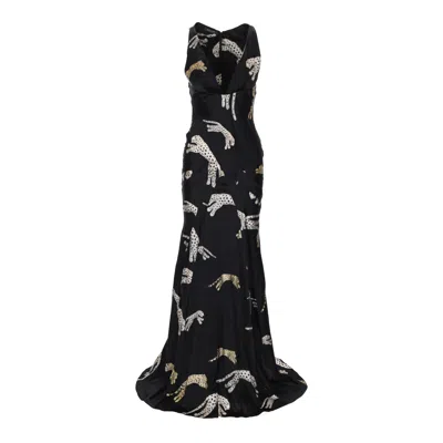 Roberto Cavalli Animal Print Silk Maxi Dress - '00s In Black