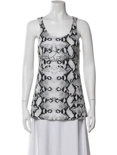 Pre-owned Roberto Cavalli Animal Print Square Neckline Top In Gray
