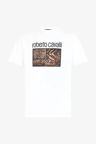 Roberto Cavalli Animal Print T-shirt With Logo In White