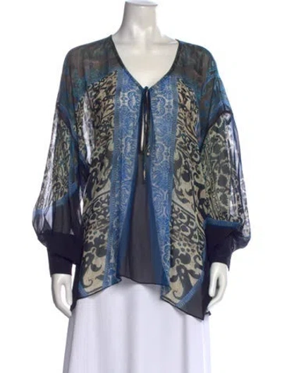 Pre-owned Roberto Cavalli Animal Print V-neck Blouse