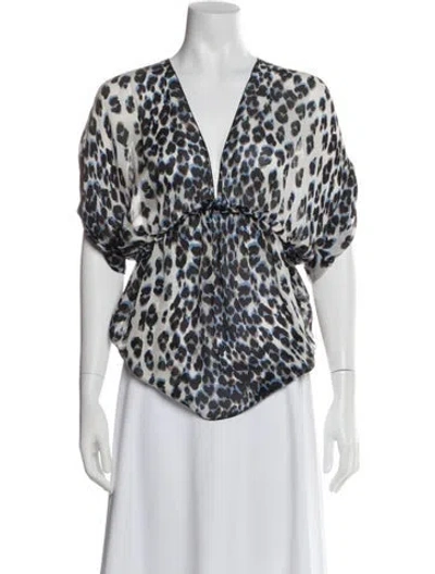 Pre-owned Roberto Cavalli Animal Print V-neck Blouse In Multi
