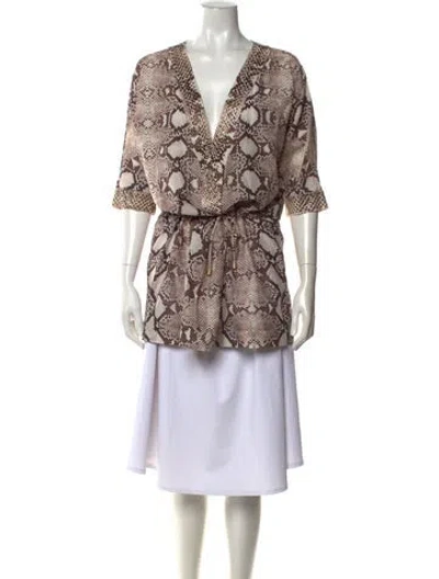 Pre-owned Roberto Cavalli Animal Print V-neck Tunic In Brown