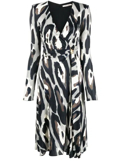 Roberto Cavalli Animal-print Wrap Midi Dress In Gray