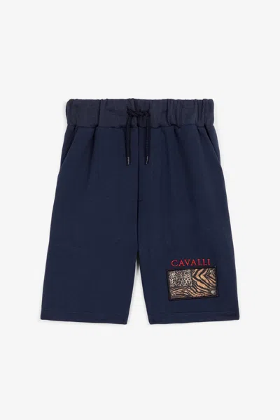 Roberto Cavalli Shorts Mit Animalischen Patchwork-applikationen In Dark Blue