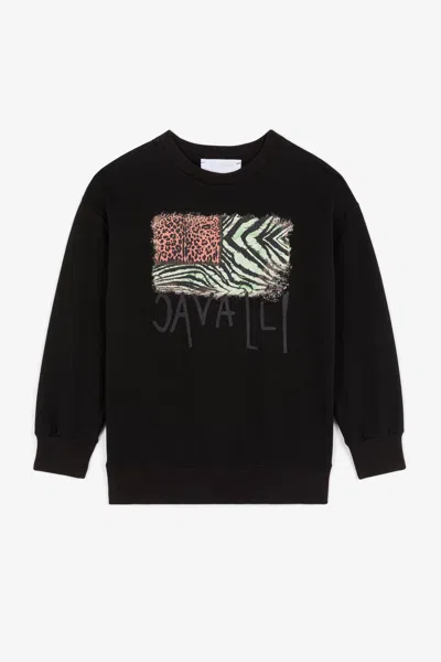 Roberto Cavalli Animalier Patchwork-print Sweatshirt In Black