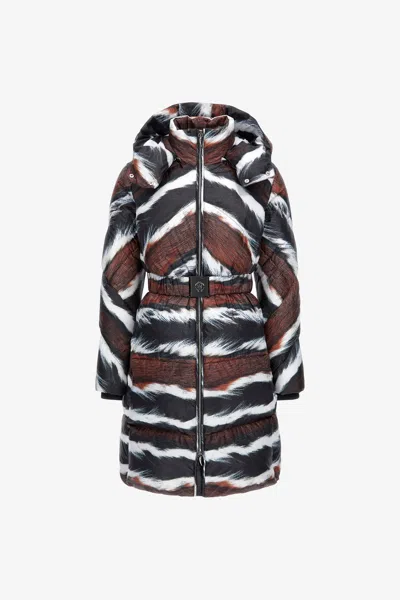 Roberto Cavalli Animalier Print Puffer Jacket With Belt In Multi