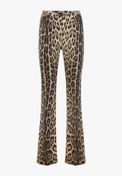 ROBERTO CAVALLI ANIMALIER-PRINTED BOOTCUT JEANS
