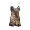 Roberto Cavalli Animalier Silk Mini Dress With Scalloped Lace Trim In Brown