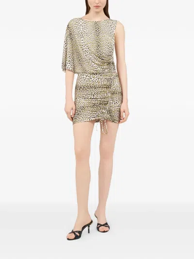 Roberto Cavalli Animal-print Gathered Mini Dress In Brown