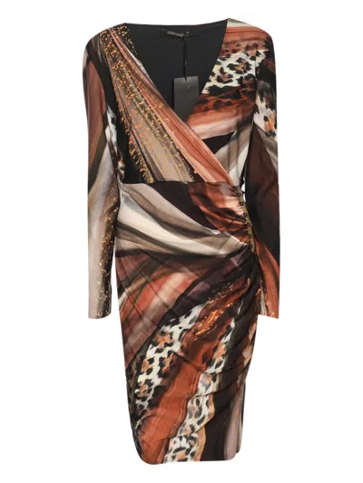 Pre-owned Roberto Cavalli Animal-print Midi Dress In Brown
