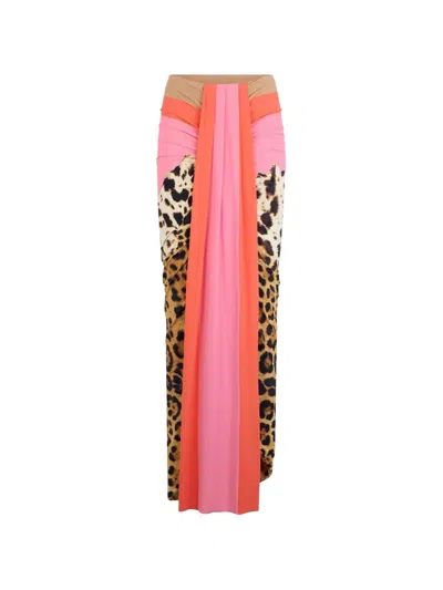 Roberto Cavalli Leopard-print Asymmetric Maxi Skirt In Multi