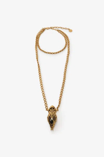 Roberto Cavalli Antiqued Gold And Black Necklace With Snake Head