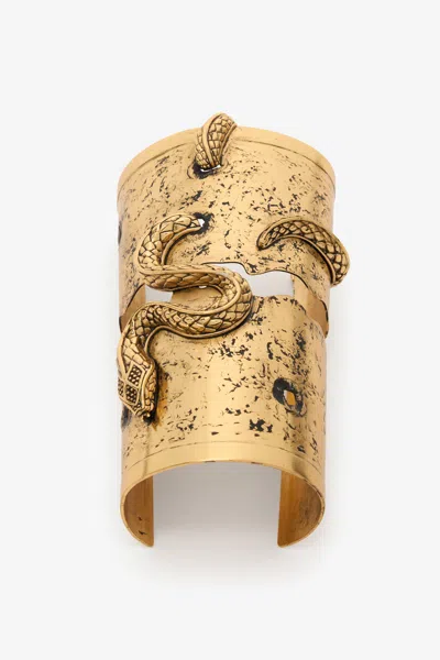 Roberto Cavalli Antiqued Gold Cuff Bracelet With Snake