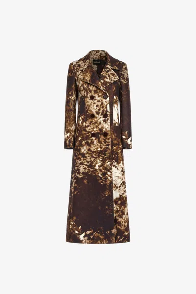 Roberto Cavalli Appaloosa Print Double-breasted Trench In Brown