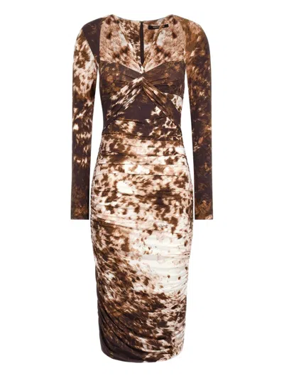 Roberto Cavalli Appaloosa-print Midi Dress In Brown
